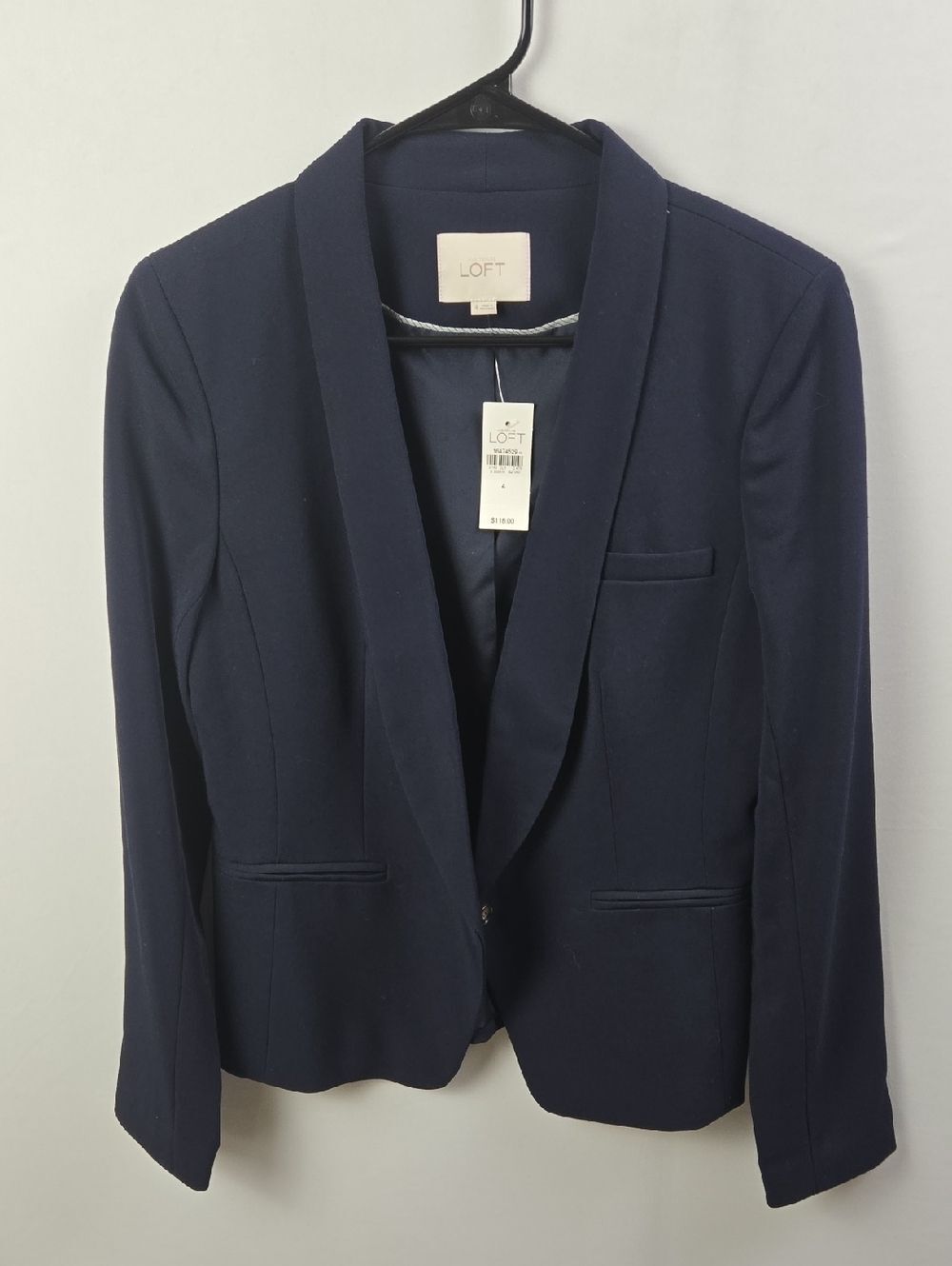 LOFT Navy Shawl-Collar Open Front Blazer Sz 4 Career Business Professional